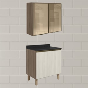Armario Aereo Vidro Balcao 2P 80cm MDF Kali Carvalho Toq Bianco Toq Nicioli
