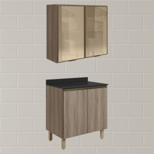Armario Aereo Vidro Balcao 2P 80cm MDF Kali Carvalho Toq Carvalho Toq Nicioli