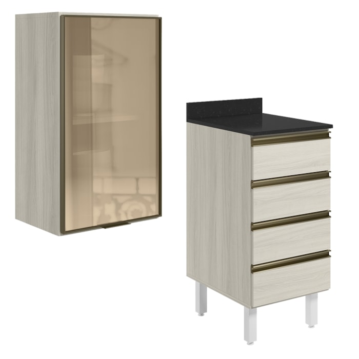 Armario Aereo Vidro Balcao 4G 40 cm MDF Kali Bianco Toq Bianco Toq Nicioli