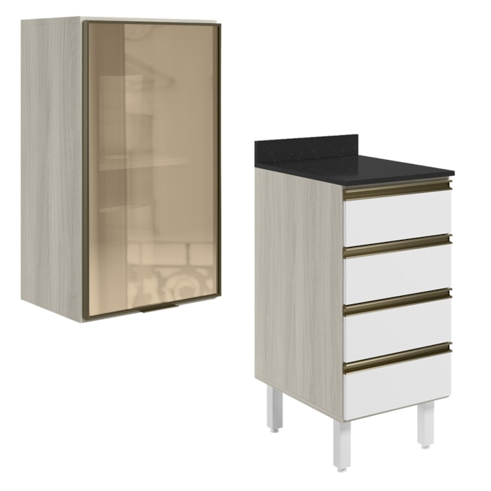 Armario Aereo Vidro Balcao 4G 40 cm MDF Kali Bianco Toq Branco Uv Nicioli