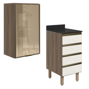 Armario Aereo Vidro Balcao 4G 40 cm MDF Kali Carvalho Toq Off White Cetim Nicioli Armario Aereo Vidro Balcao 4G 40 cm MDF Kali Carvalho Toq Off White Cetim Nicioli