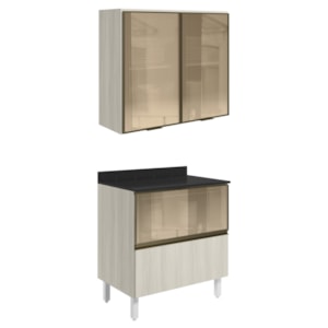 Armario Aereo Vidro Balcao 80 cm MDF Kali Bianco Toq Bianco Toq Nicioli