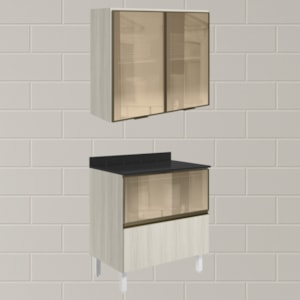 Armario Aereo Vidro Balcao 80 cm MDF Kali Bianco Toq Bianco Toq Nicioli