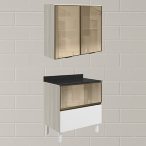 Armario Aereo Vidro Balcao 80 cm MDF Kali Bianco Toq Branco Uv Nicioli