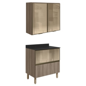 Armario Aereo Vidro Balcao 80 cm MDF Kali Carvalho Toq Carvalho Toq Nicioli