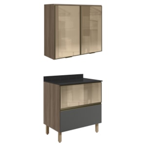 Armario Aereo Vidro Balcao 80 cm MDF Kali Carvalho Toq Chumbo Nicioli Armario Aereo Vidro Balcao 80 cm MDF Kali Carvalho Toq Chumbo Nicioli