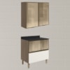 Armario Aereo Vidro Balcao 80 cm MDF Kali Carvalho Toq Off White Cetim Nicioli