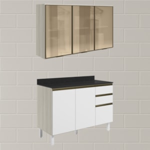 Armario Aereo Vidro Balcao Tampo MDF Kali Bianco Toq Branco Uv Nicioli