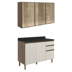 Armario Aereo Vidro Balcao Tampo MDF Kali Carvalho Toq Bianco Toq Nicioli Armario Aereo Vidro Balcao Tampo MDF Kali Carvalho Toq Bianco Toq Nicioli