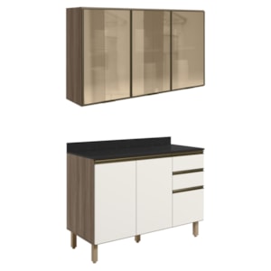 Armario Aereo Vidro Balcao Tampo MDF Kali Carvalho Toq Off White Cetim Nicioli Armario Aereo Vidro Balcao Tampo MDF Kali Carvalho Toq Off White Cetim Nicioli