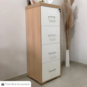 Armario Arquivo 4 Gavetas Pasta Suspensa 132X47 cm Carvalho Branco Artany