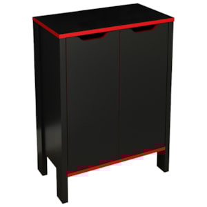 Armario Baixo Multiuso 2 Portas ME4164 Preto Vermelho Tecno Mobili Armario Baixo Multiuso 2 Portas ME4164 Preto Vermelho Tecno Mobili