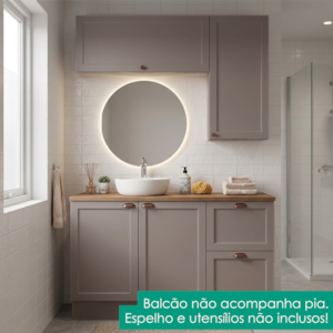 Armario Banheiro 4 Peças Balcao Com Tampo Unna Gris POLIMAN