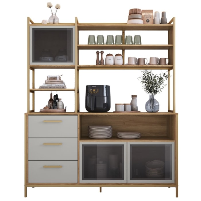 Armario De Cozinha 3 Gavetas P1066 150 cm Oak Arenas Dourado PP Milani Store