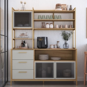 Armario De Cozinha 3 Gavetas P1066 150 cm Oak Arenas Dourado PP Milani Store