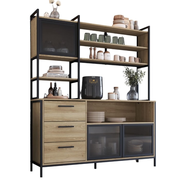 Armario De Cozinha 3 Gavetas P1066 150 cm Oak Preto PP Milani Store