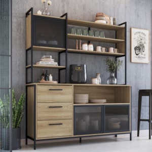 Armario De Cozinha 3 Gavetas P1066 150 cm Oak Preto PP Milani Store