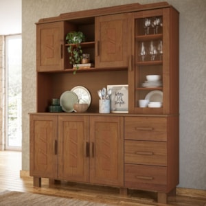 Armario De Cozinha 6 Portas 155 cm Madeira Macica Taeda 1240C Castanho Festra