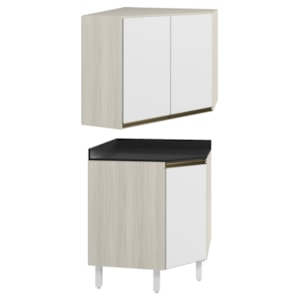Armario E Balcao Canto Obliquo 75cm MDF Kali Bianco Toq Branco Uv Nicioli