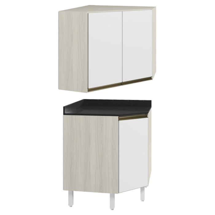 Armario E Balcao Canto Obliquo 75cm MDF Kali Bianco Toq Branco Uv Nicioli