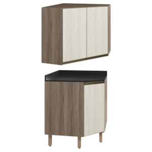 Armario E Balcao Canto Obliquo 75cm MDF Kali Carvalho Toq Bianco Toq Nicioli
