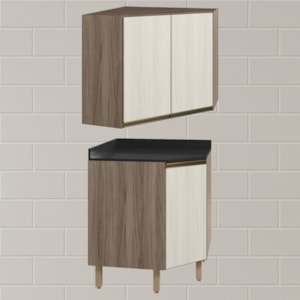 Armario E Balcao Canto Obliquo 75cm MDF Kali Carvalho Toq Bianco Toq Nicioli