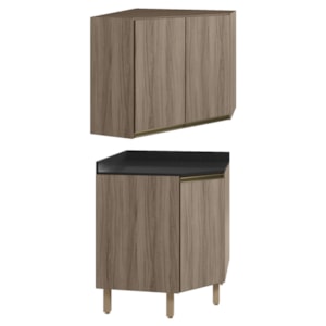 Armario E Balcao Canto Obliquo 75cm MDF Kali Carvalho Toq Carvalho Toq Nicioli