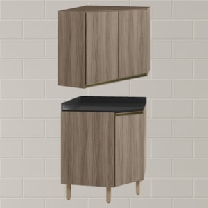 Armario E Balcao Canto Obliquo 75cm MDF Kali Carvalho Toq Carvalho Toq Nicioli