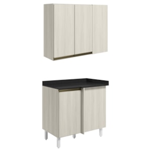 Armario E Balcao Canto Reto 89cm MDF Kali Bianco Toq Bianco Toq Nicioli