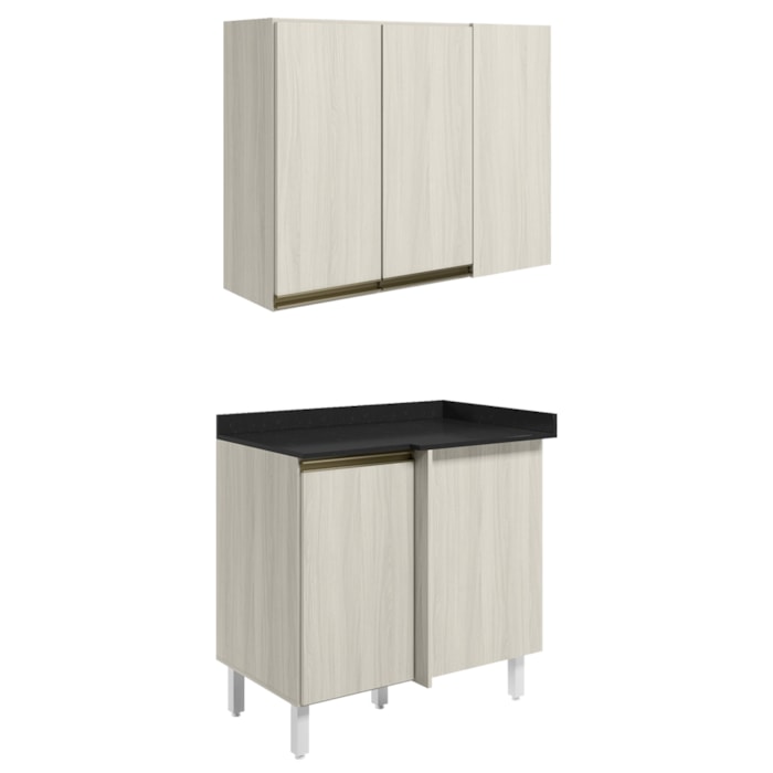 Armario E Balcao Canto Reto 89cm MDF Kali Bianco Toq Bianco Toq Nicioli