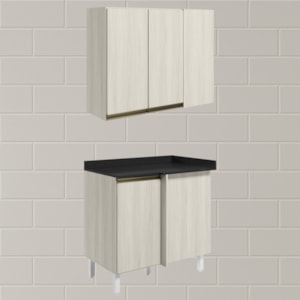 Armario E Balcao Canto Reto 89cm MDF Kali Bianco Toq Bianco Toq Nicioli
