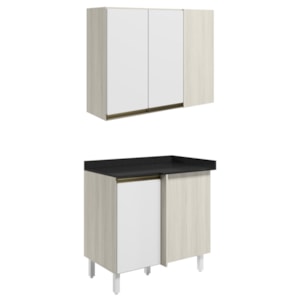 Armario E Balcao Canto Reto 89cm MDF Kali Bianco Toq Branco Uv Nicioli