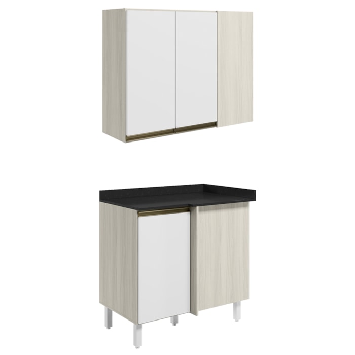 Armario E Balcao Canto Reto 89cm MDF Kali Bianco Toq Branco Uv Nicioli