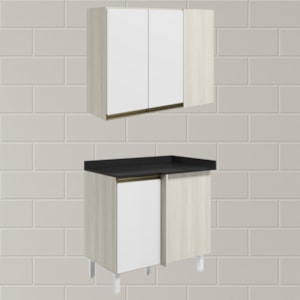 Armario E Balcao Canto Reto 89cm MDF Kali Bianco Toq Branco Uv Nicioli
