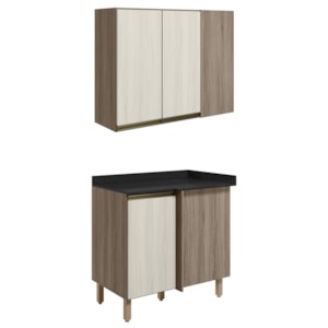 Armario E Balcao Canto Reto 89cm MDF Kali Carvalho Toq Bianco Toq Nicioli
