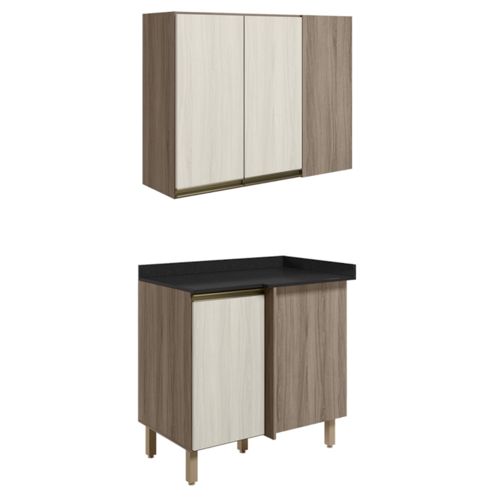 Armario E Balcao Canto Reto 89cm MDF Kali Carvalho Toq Bianco Toq Nicioli