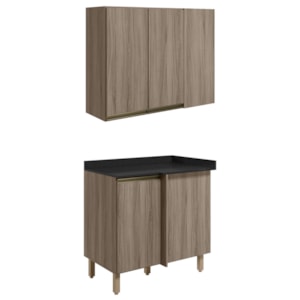 Armario E Balcao Canto Reto 89cm MDF Kali Carvalho Toq Carvalho Toq Nicioli