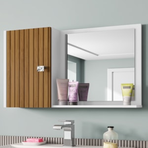 Armario Espelheira 1 Porta 57 cm Genova Branco Ripado BECHARA