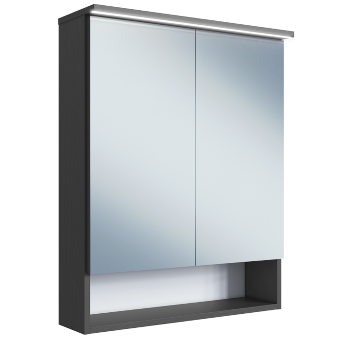 Armario Espelheira Com LED 60 cm 2 Portas Grafite PRODDY