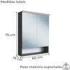Armario Espelheira Com LED 60 cm 2 Portas Grafite PRODDY