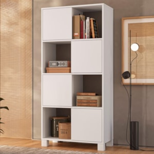 Armario Estante Multiuso 4 Portas 4 Nichos 68X145 cm Branco Artany