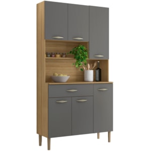 Armario Kit Cozinha 6P 1G 91 cm Apolo Freijo Gris KTP