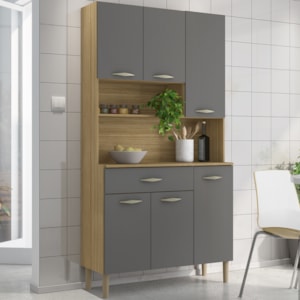 Armario Kit Cozinha 6P 1G 91 cm Apolo Freijo Gris KTP