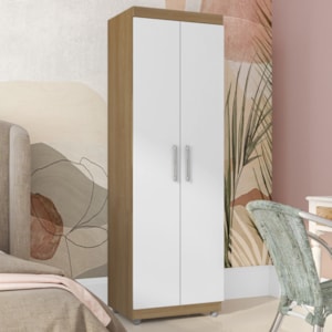 Armario Multiuso 2 Portas 190X60 cm Sabrina Amendoa Branco REAJL Moveis