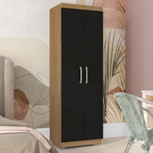 Armario Multiuso 2 Portas 190X60 cm Sabrina Amendoa Preto REAJL Moveis