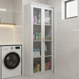 Armario Multiuso 2 Portas Vidro 160X60 cm AM3111 Branco Tecno Mobili
