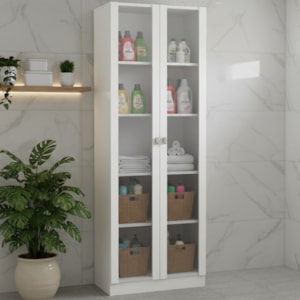 Armario Multiuso 2 Portas Vidro 171X60 cm AM3112 Branco Tecno Mobili
