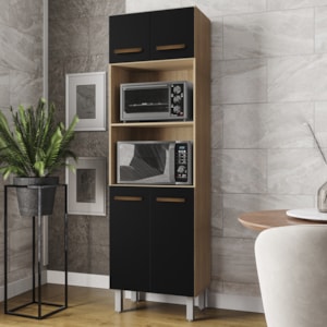 Armario Paneleiro 4P 197x60 cm Mara Savana Preto Mobbs
