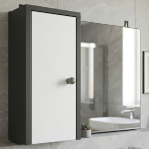 Armario Para Banheiro 1 Porta 50 cm LVA04 Grafite Branco NOVAM