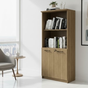 Armario Para Escritorio 02 Portas Com Chave ME4199 Amendoa Tecno Mobili